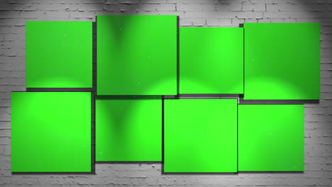 Motion-camera-in-art-gallery-with-picture-and-modern-frame-with-green-mock-up-screen-art-background-2