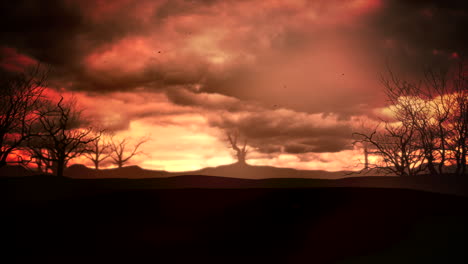 Mystical-animation-halloween-background-with-dark-clouds-and-mountains-abstract-backdrop