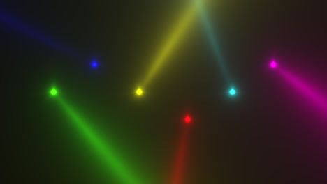 Animationsbewegung-Bunt-Leuchtende-Scheinwerferstrahlen-Auf-Dunklem-Hintergrund-In-Stufe-1