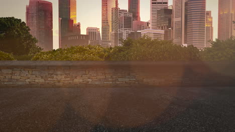 Panorama-of-city-landscape-with-many-big-buildings-and-park-in-summer-day