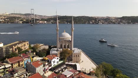 Aerial-View-Of-Ortakoy-Mosque-And-Istanbul-Bosphorus-Bridge-Landscape-3