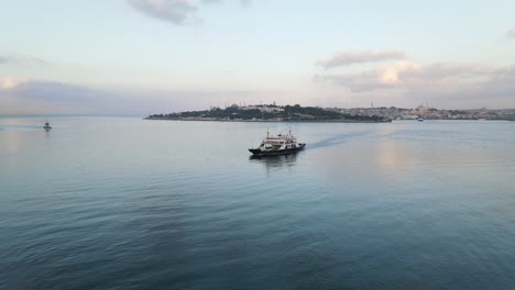 Aerial-Drone-Ferryboat-Traveling-Bosphorus-Istanbul
