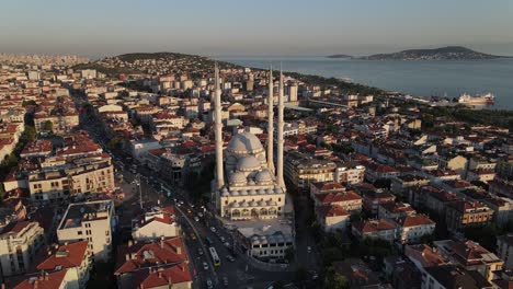 Aerial-View-Urban-Mosque-Sunset