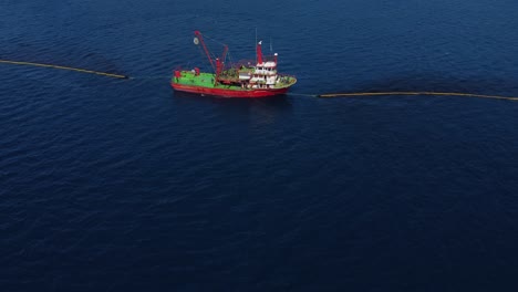 Aerial-View-Of-Fishing-Boat-Workers