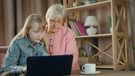 An-Elderly-Lady-And-A-Girl-Use-A-Laptop-Together-In-The-Children's-Room