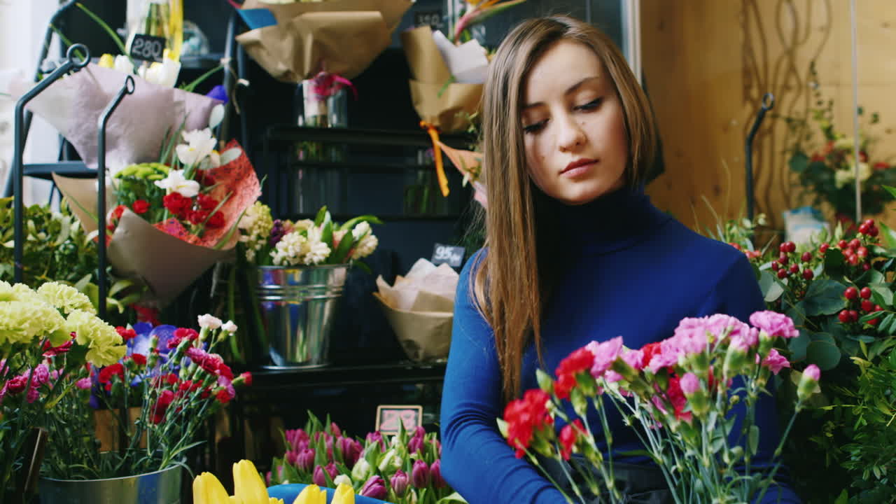 Une Jeune Fille Fleuriste Fait Un Bouquet Et Sélectionne Un Ruban Pour Les  Fleurs Photo stock - Image du papier, groupe: 213529314