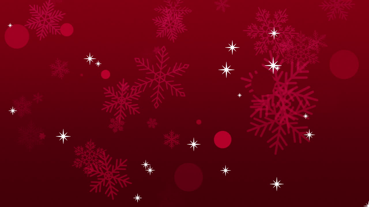 Premium stock video - White snowflakes and glitters falling on red gradient