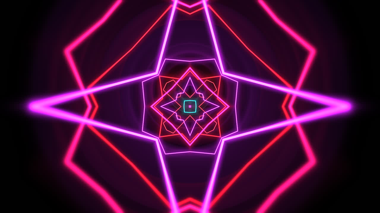 Premium stock video - Neon rainbow geometric lines in dark space