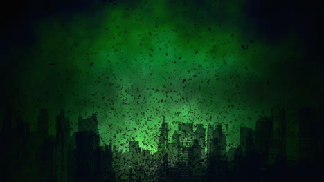 Big-city-with-fly-garbage-in-dark-green-sky