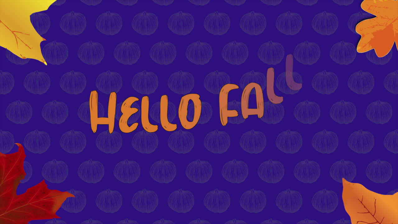 Premium stock video - Hello fall with pumpkins and autumn leafs pattern