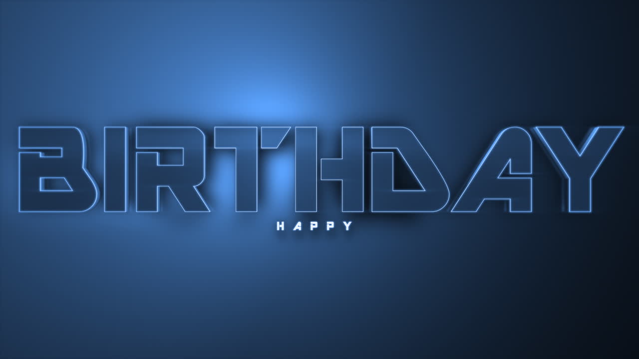 Premium stock video - Monochrome happy birthday text on blue gradient